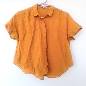 Madewell yellow boxy button down crop shirt, small